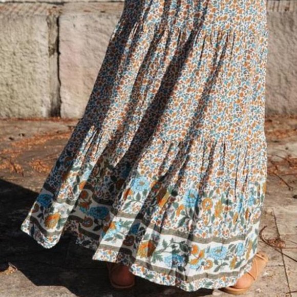 Boho Floral Print Elastic High Waist Maxi Skirt - Picture 4 of 10